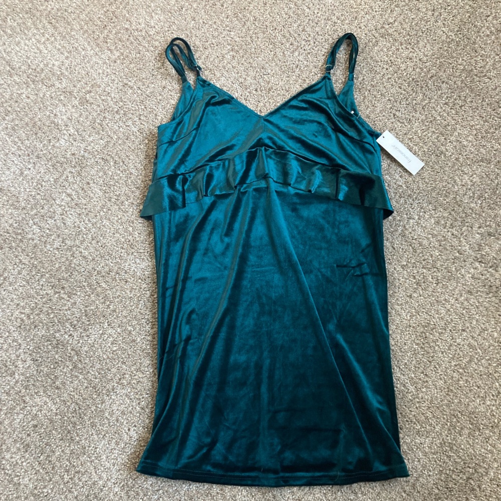 Francesca’s velvet mini dress.